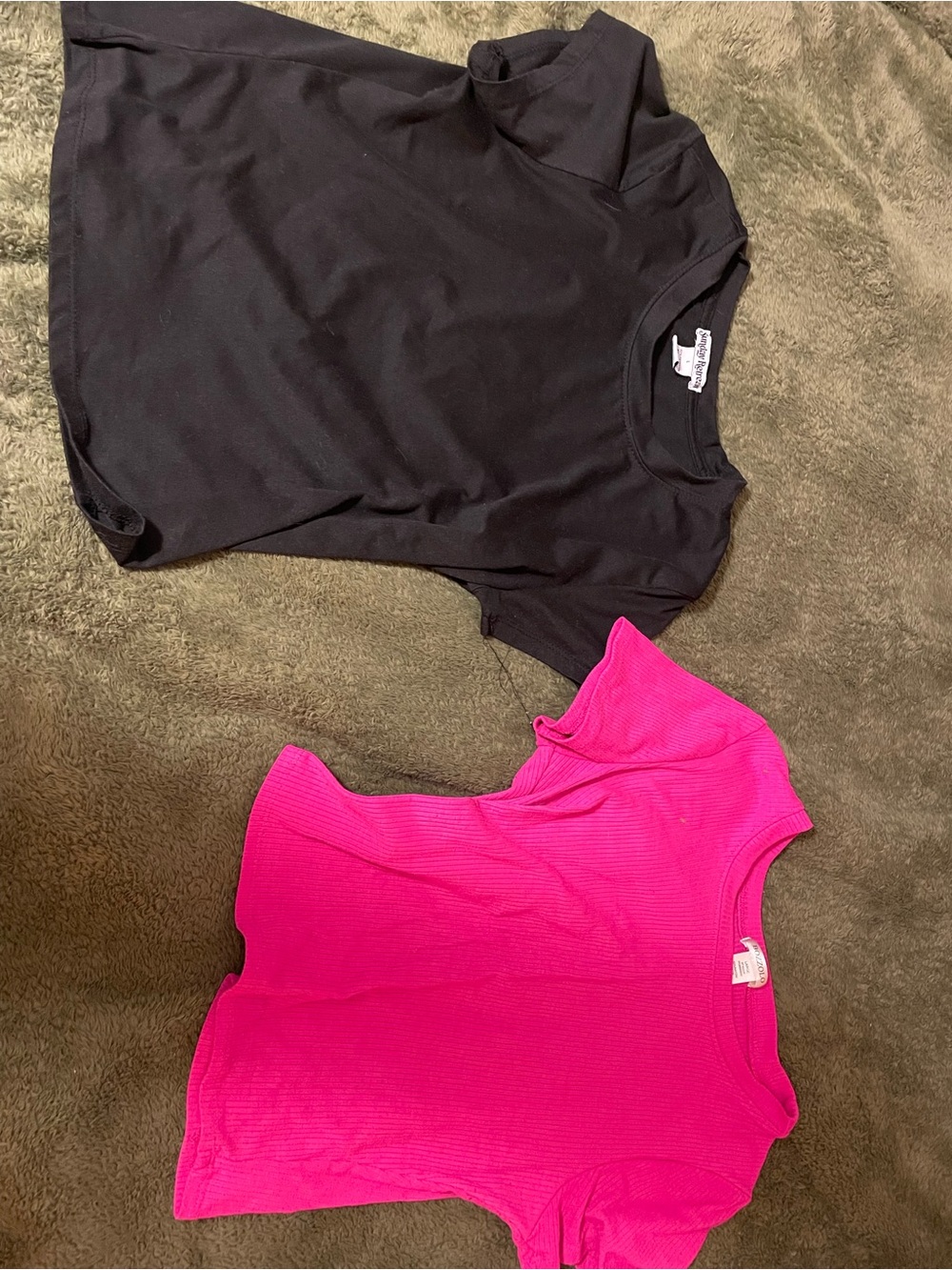 Black & Hot Pink Ribbed Tee Duo